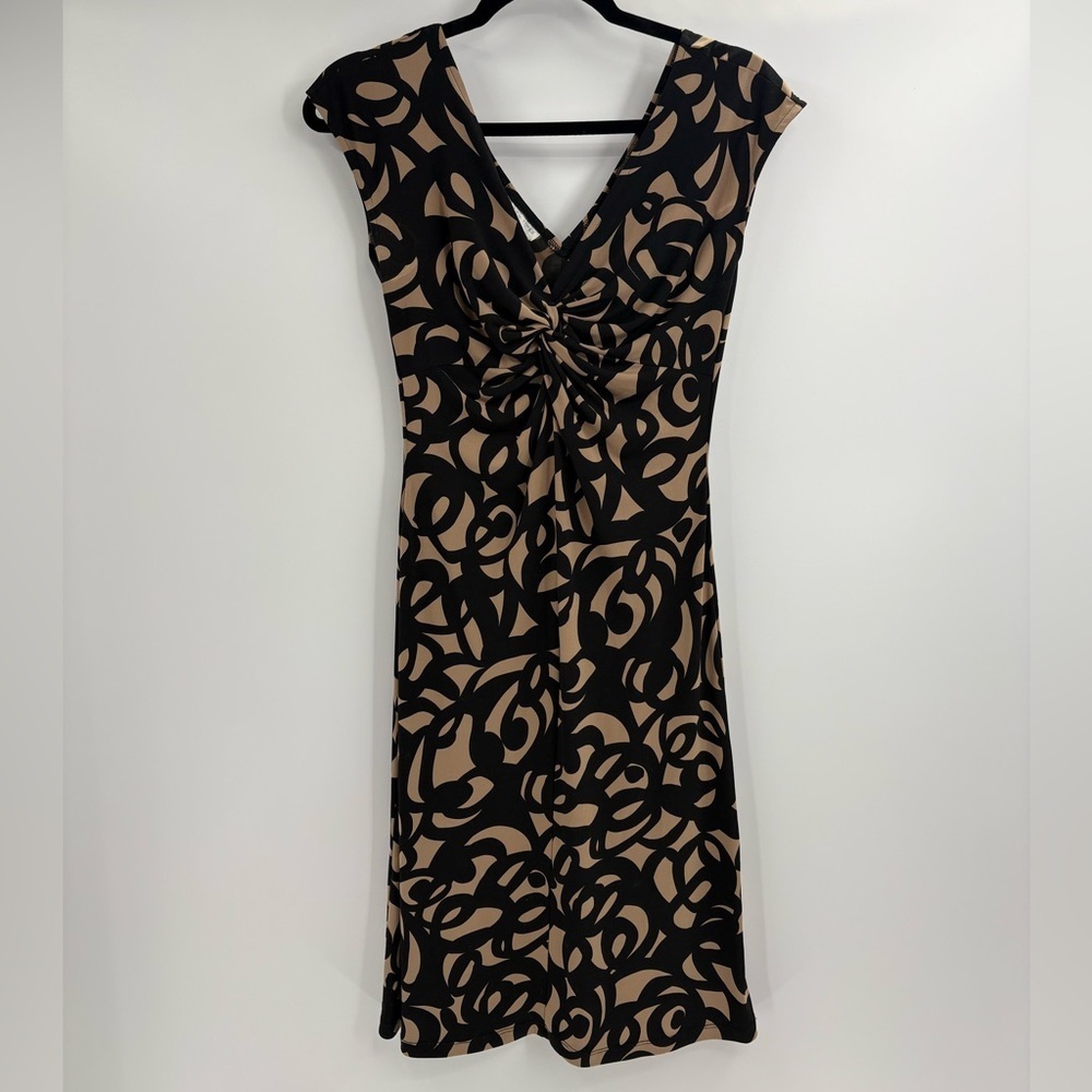 London times Y2K 2000s Vintage Cap Sleeve Midi Dress Abstract Print Ruched sz 4